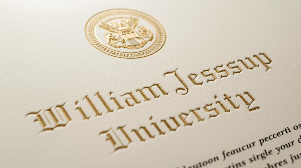 Embossed seal of William Jessup University diploma